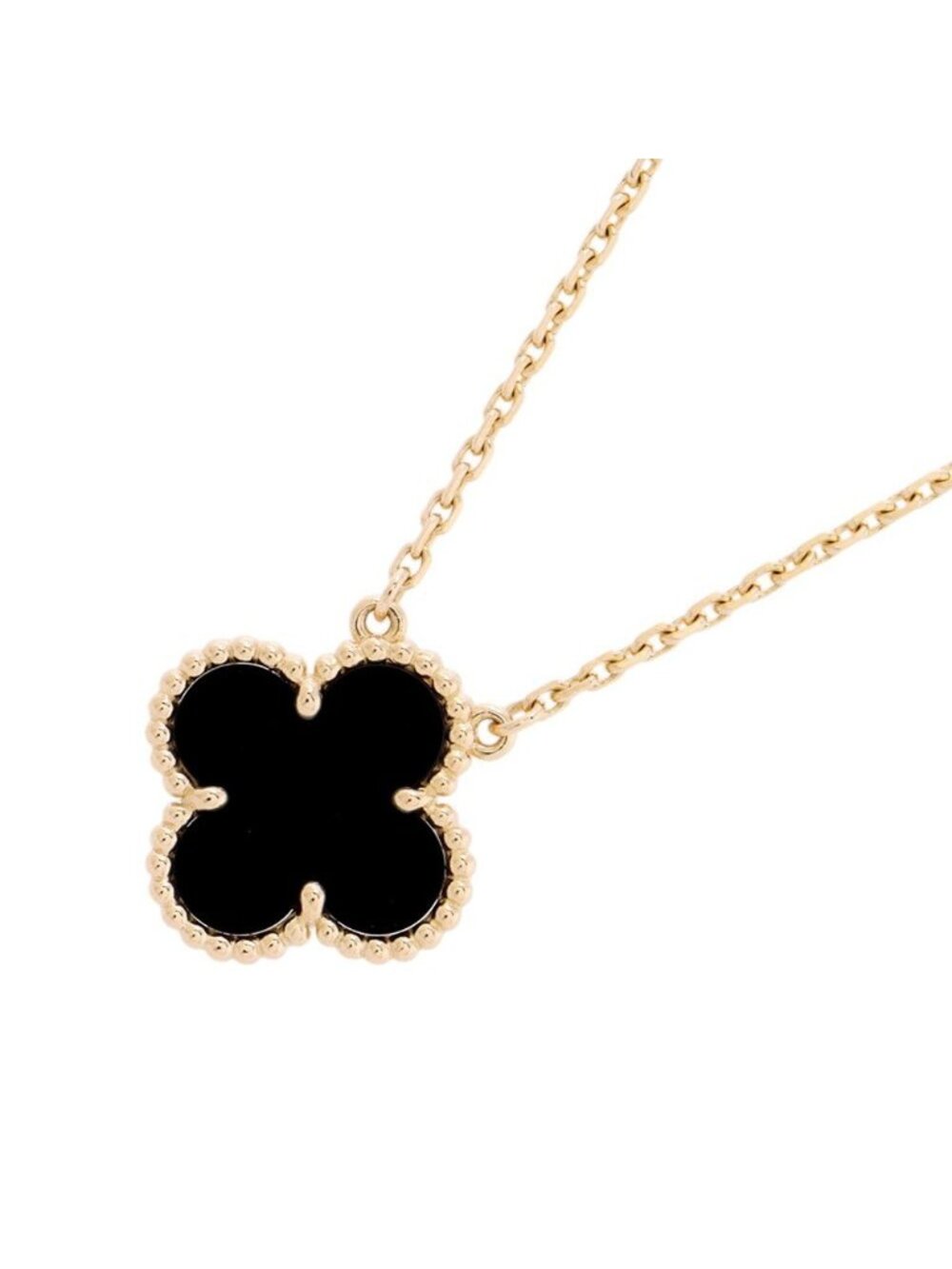 Van Cleef & Arpels Necklace Vintage Alhambra Pendant Onyx 18K Yellow Gold